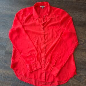 American Eagle Neon Orange/Pink Button up Long Sleeve Large